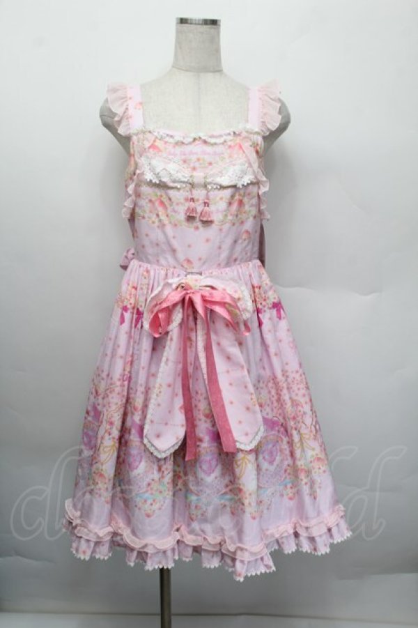 画像1: BABY,THE STARS SHINE BRIGHT / はなもも Shangri-La柄リボンジャンパースカート  ピンク S-25-12-20-023-BA-OP-ET-ZS (1)