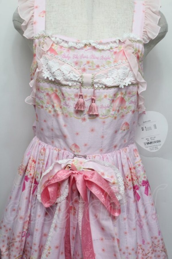 画像4: BABY,THE STARS SHINE BRIGHT / はなもも Shangri-La柄リボンジャンパースカート  ピンク S-25-12-20-023-BA-OP-ET-ZS (4)