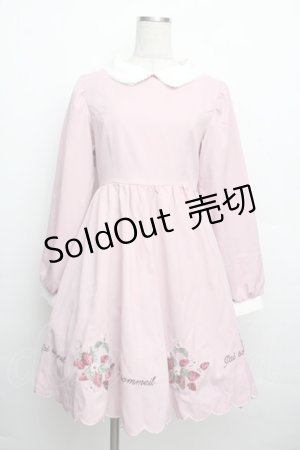 画像: Ank Rouge / いちご刺繍長袖ワンピース  ピンク S-25-12-20-1014-CA-OP-HR-ZS