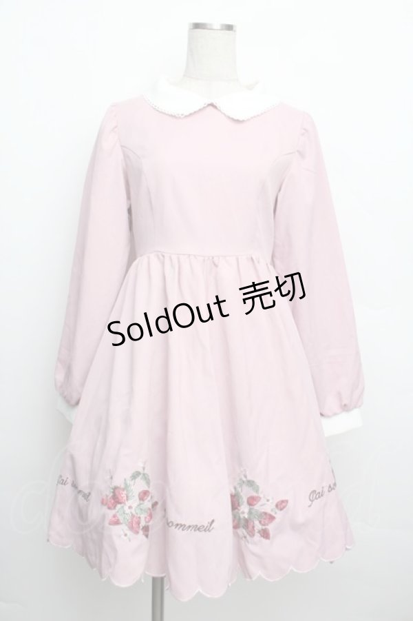 画像1: Ank Rouge / いちご刺繍長袖ワンピース  ピンク S-25-12-20-1014-CA-OP-HR-ZS (1)