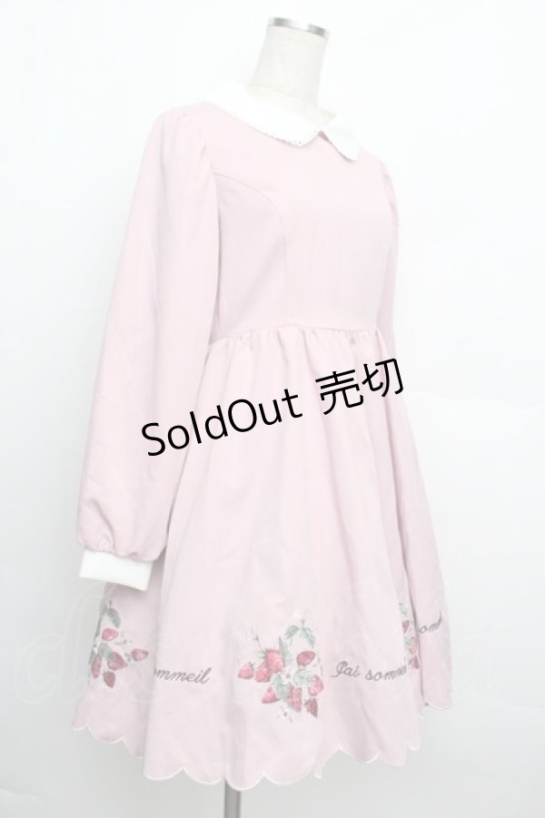 画像3: Ank Rouge / いちご刺繍長袖ワンピース  ピンク S-25-12-20-1014-CA-OP-HR-ZS (3)