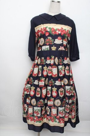 画像: Jane Marple / Strawberry label scarfのタブリエドレス  ネイビー S-25-12-20-1026-JM-OP-HR-ZS