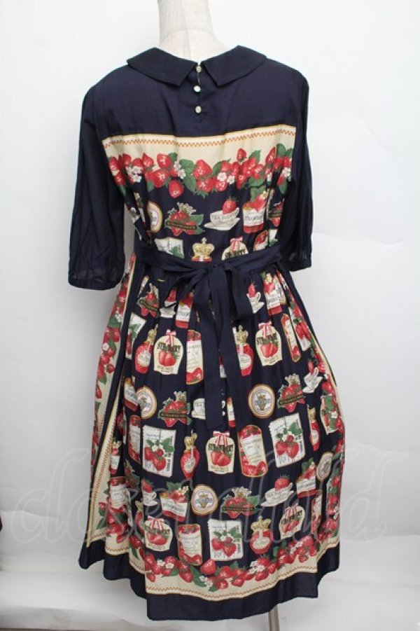 画像2: Jane Marple / Strawberry label scarfのタブリエドレス  ネイビー S-25-12-20-1026-JM-OP-HR-ZS (2)