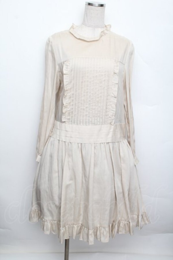 画像1: Jane Marple / ピンタックフリルワンピース  ベージュ S-25-12-20-1027-JM-OP-AS-ZS (1)
