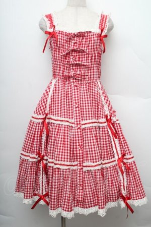画像: metamorphose / ギンガムシャーリングジャンパースカート  赤ｘ白 S-25-12-20-005-ME-OP-AS-ZS
