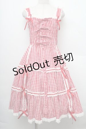 画像: metamorphose / ギンガムシャーリングジャンパースカート  赤ｘ白 S-25-12-20-005-ME-OP-AS-ZS