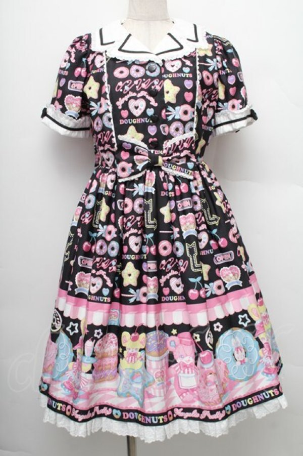 画像1: Angelic Pretty / Toy's Donut Dinerワンピース  クロ S-25-12-20-015-AP-OP-SZ-ZS (1)