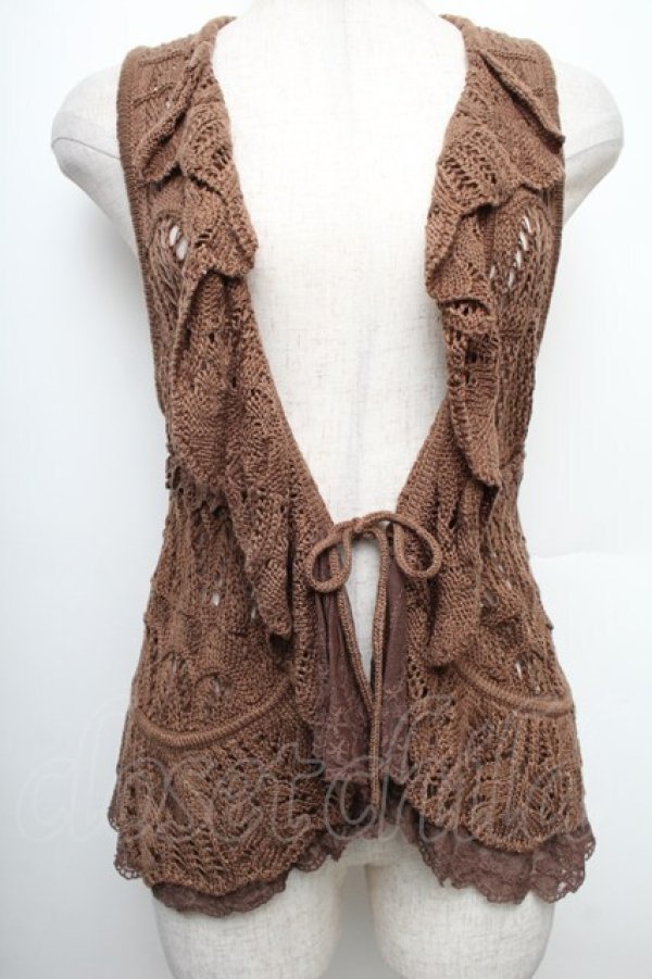 画像1: axes femme / フリルカラーニットベスト  茶 S-25-12-21-040-AX-TO-HR-ZS (1)