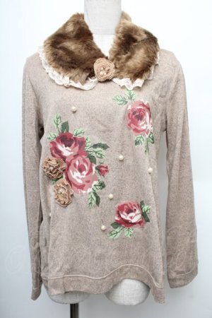 画像: axes femme / ファーティペット付花柄プルオーバー  ブラウン S-25-12-21-043-AX-TO-HR-ZS