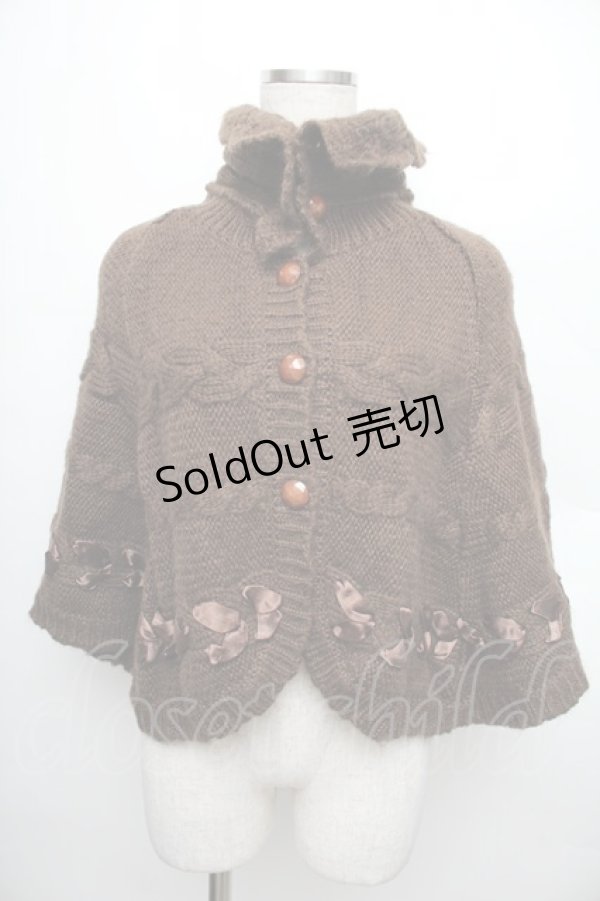 画像3: axes femme / リボン通しポンチョ  ブラウン S-25-12-21-048-AX-JA-HR-ZS (3)