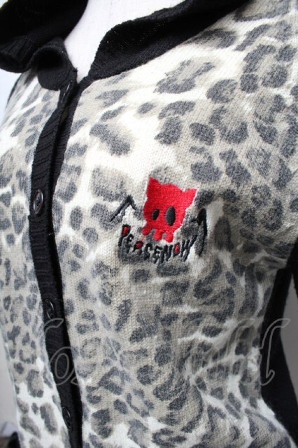 画像3: PEACE NOW / フード付レオパードカーディガン  黒ｘベージュ S-25-12-21-052-PU-CO-HR-ZS (3)