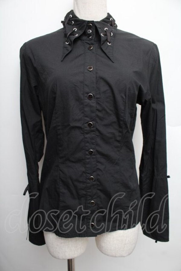 画像1: PEACE NOW / レースアップブラウス  黒 S-25-12-21-054-PU-BL-HR-ZS (1)
