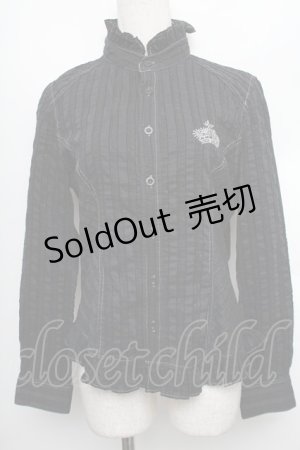 画像: ALGONQUINS / クラウン刺繍ブラウス  黒 S-25-12-21-056-AL-BL-HR-ZS