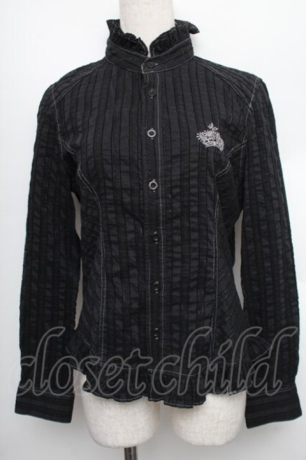 画像1: ALGONQUINS / クラウン刺繍ブラウス  黒 S-25-12-21-056-AL-BL-HR-ZS (1)