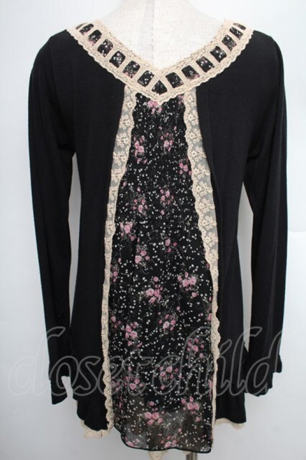 画像2: axes femme / 花柄リボンチュニック  黒 S-25-12-21-059-AX-TS-HR-ZS (2)