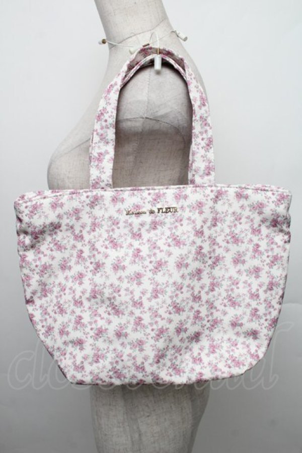 画像1: Maison de FLEUR / 撥水加工フラワープリントトートバッグS  白 S-25-12-21-017-LO-BG-AS-ZS (1)