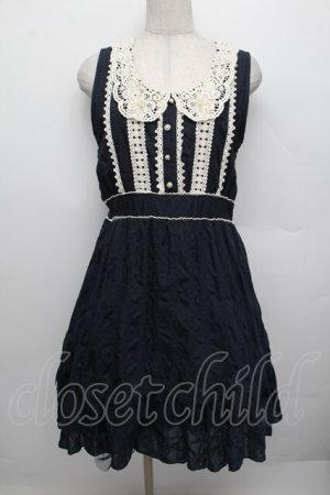 画像: axes femme / コットン刺繍ワンピース  紺 S-25-12-23-030-AX-OP-HR-ZS