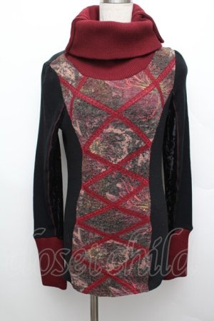 画像: Ozz oneste / リブ切替ニットトップス  黒ｘワイン S-25-12-23-031-OO-TO-AS-ZS