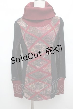 画像: Ozz oneste / リブ切替ニットトップス  黒ｘワイン S-25-12-23-031-OO-TO-AS-ZS