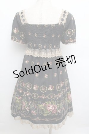 画像: axes femme / カットソー花リース柄チュニ  黒 S-25-12-23-034-AX-OP-HR-ZS