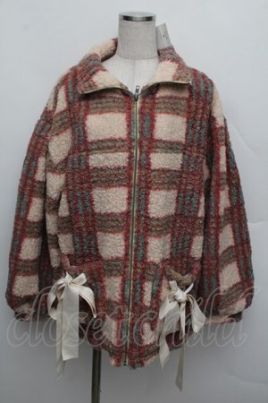 画像: merry jenny / チェックボアリボンブルゾン  ピンク S-25-12-23-005-LO-JA-HR-ZS