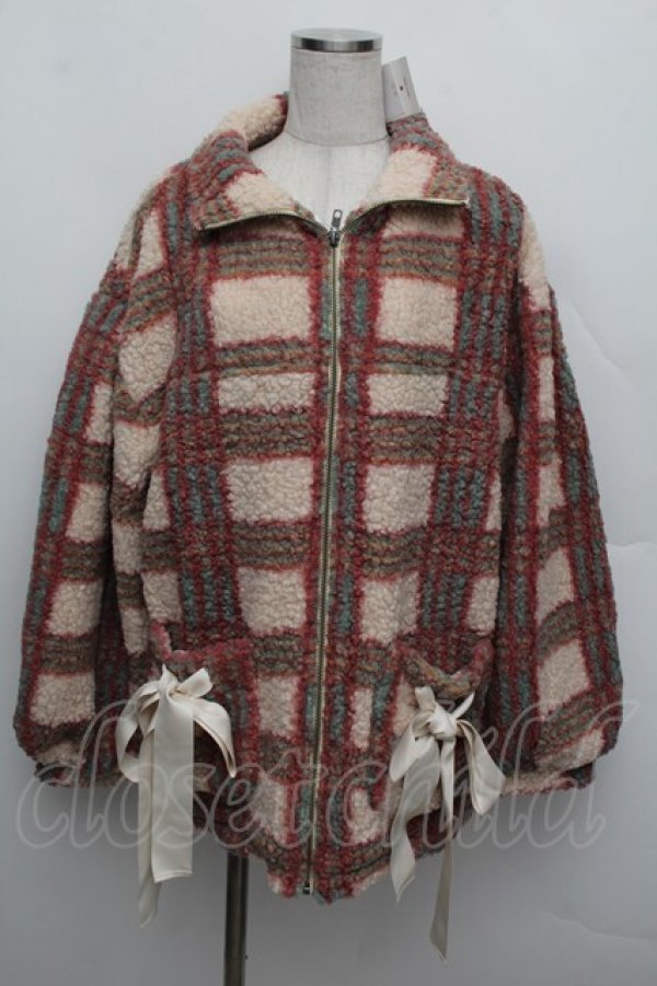 画像1: merry jenny / チェックボアリボンブルゾン  ピンク S-25-12-23-005-LO-JA-HR-ZS (1)