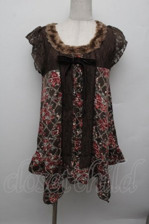 画像: axes femme / 花柄アウタータンク  ブラウン S-25-12-23-023-AX-TO-HR-ZS