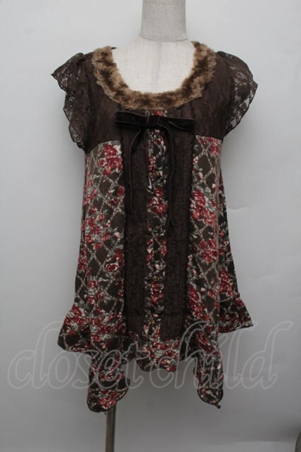 画像1: axes femme / 花柄アウタータンク  ブラウン S-25-12-23-023-AX-TO-HR-ZS (1)