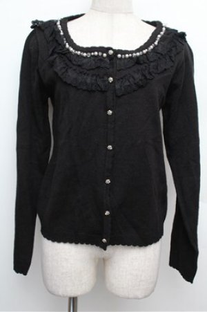 画像: axes femme / パール使いニットカーディガン  黒 S-25-12-24-036-AX-TO-HR-ZS