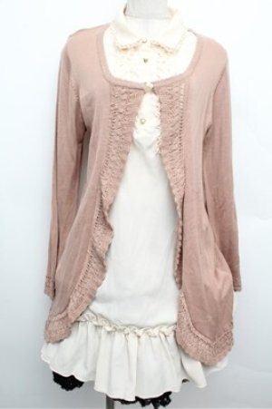 画像: axes femme / カーディガン重ね着風ワンピース  ピンクベージュｘオフ S-25-12-24-040-AX-BL-HR-ZS