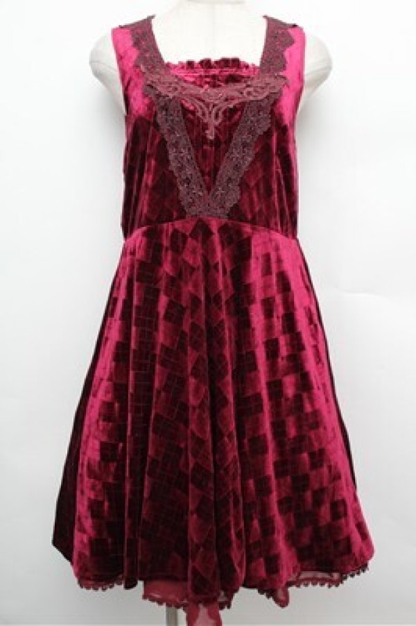 画像1: axes femme / アーガイルエンボスベロアワンピース  ワイン S-25-12-24-045-AX-OP-HR-ZS (1)