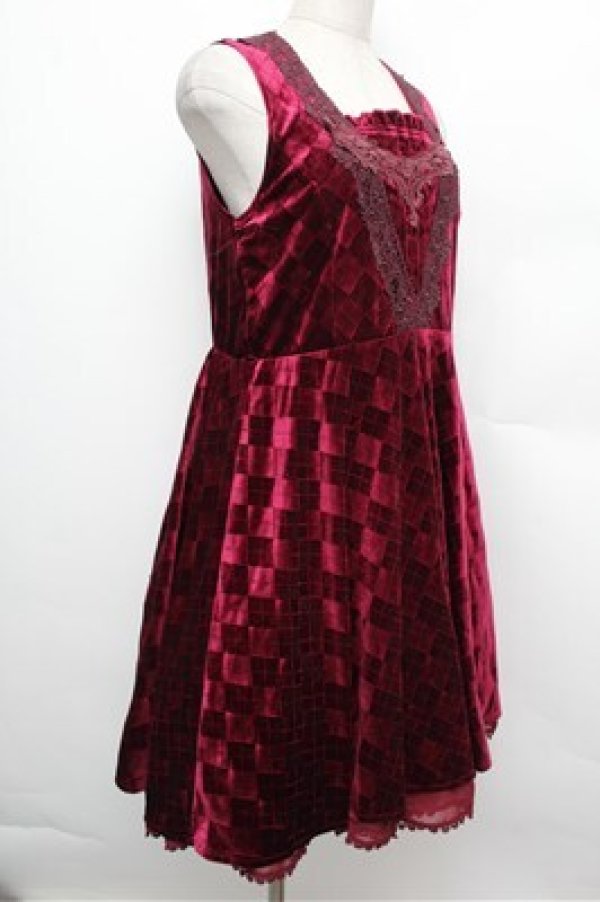 画像3: axes femme / アーガイルエンボスベロアワンピース  ワイン S-25-12-24-045-AX-OP-HR-ZS (3)