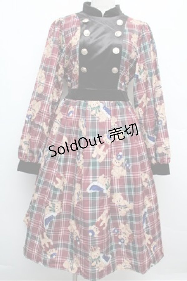 画像1: axes femme Kawaii / ロイヤルベアーズ柄ワンピース  赤 S-25-12-24-046-AX-OP-AS-ZS (1)