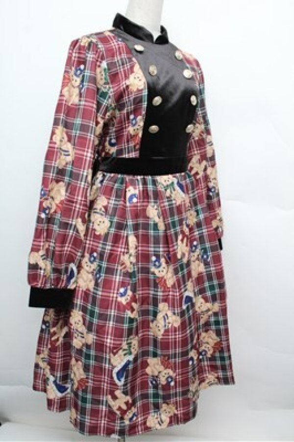 画像3: axes femme kawaii / ロイヤルベアーズ柄ワンピース  赤 S-25-12-24-046-AX-OP-AS-ZS (3)