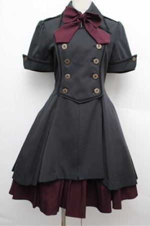 画像: ATELIER BOZ //メイファススカート付ジャケットワンピース  黒×ワイン S-25-12-24-056-EL-OP-TK-ZS