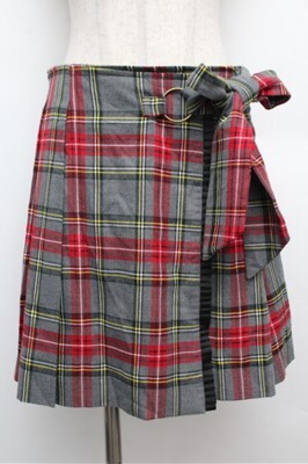 画像1: Secret Honey / チェックウールスカート  グレーｘ赤ｘ黄色 S-25-12-24-065-CA-SK-HR-ZS (1)