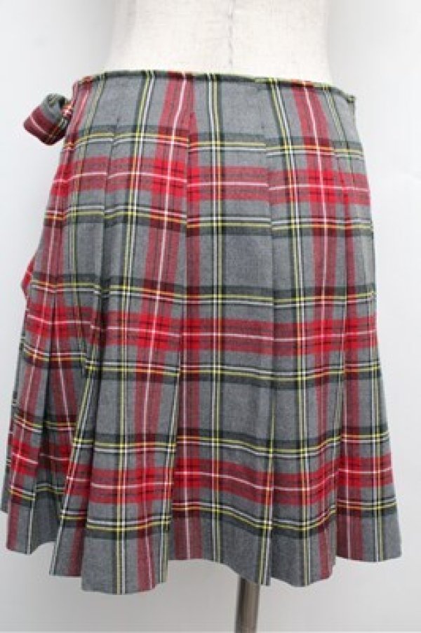画像2: Secret Honey / チェックウールスカート  グレーｘ赤ｘ黄色 S-25-12-24-065-CA-SK-HR-ZS (2)