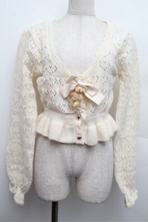 画像: axes femme kawaii / クマブローチニットボレロ  オフ S-25-12-24-022-AX-TO-AS-ZS