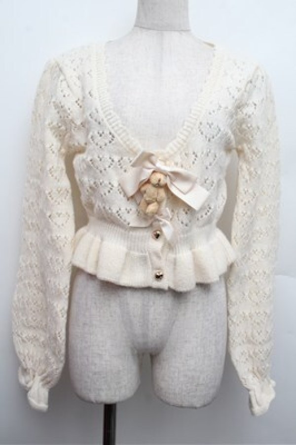 画像1: axes femme kawaii / クマブローチニットボレロ  オフ S-25-12-24-022-AX-TO-AS-ZS (1)