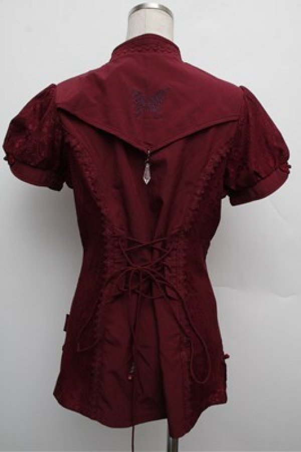 画像2: Ozz oneste / チャイナデザイン半袖ブラウス  エンジ S-25-12-24-030-OO-BL-HR-ZS (2)