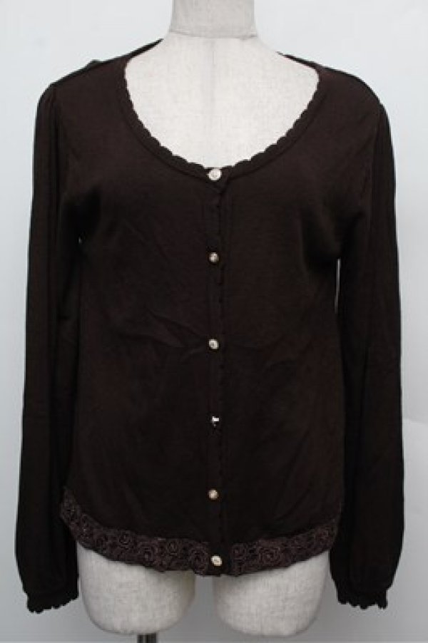 画像1: axes femme / 裾レースカーディガン  ブラウン S-25-12-24-031-AX-TO-HR-ZS (1)