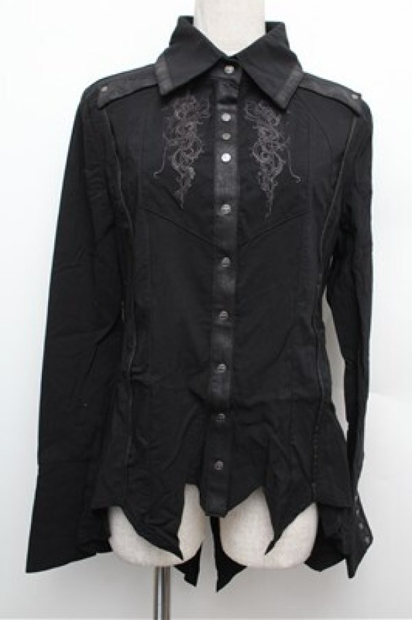 画像1: Ozz Croce / 刺繍イレヘムストラッチブラウス  黒 S-25-12-24-034-OO-BL-HR-ZS (1)