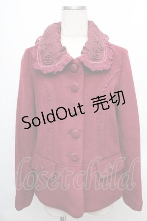 画像: axes femme / モチーフ付レース襟ショートコート  ワイン S-25-12-25-032-AX-CO-TK-ZS