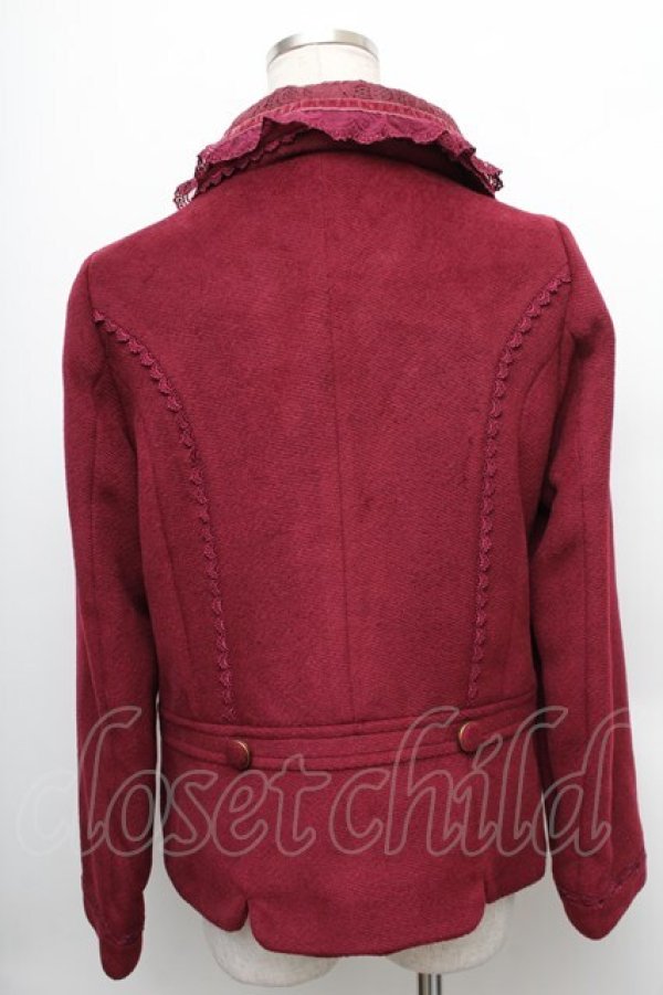 画像2: axes femme / モチーフ付レース襟ショートコート  ワイン S-25-12-25-032-AX-CO-TK-ZS (2)
