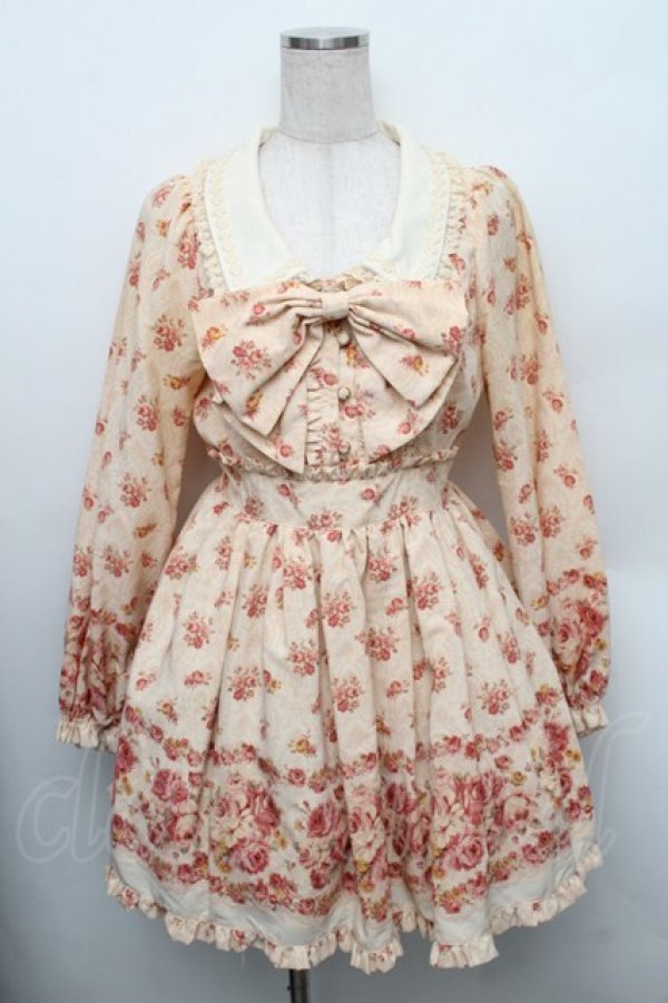 画像1: LIZ LISA / リボンブローチ付き花柄ワンピース 0 ベージュ S-25-12-25-034-LO-OP-TK-ZS (1)