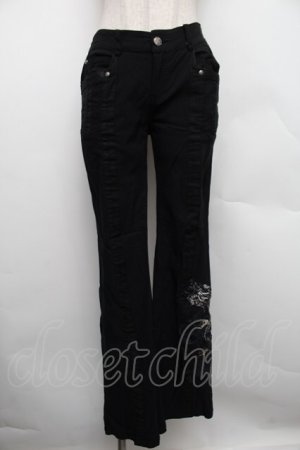 画像: Ozz Croce / ドラゴン刺繍フレアパンツ  黒 S-25-12-25-062-OO-PA-HR-ZS