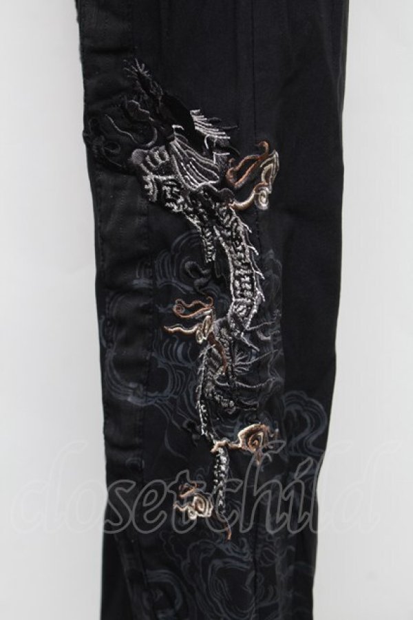 画像3: Ozz Croce / ドラゴン刺繍フレアパンツ  黒 S-25-12-25-062-OO-PA-HR-ZS (3)