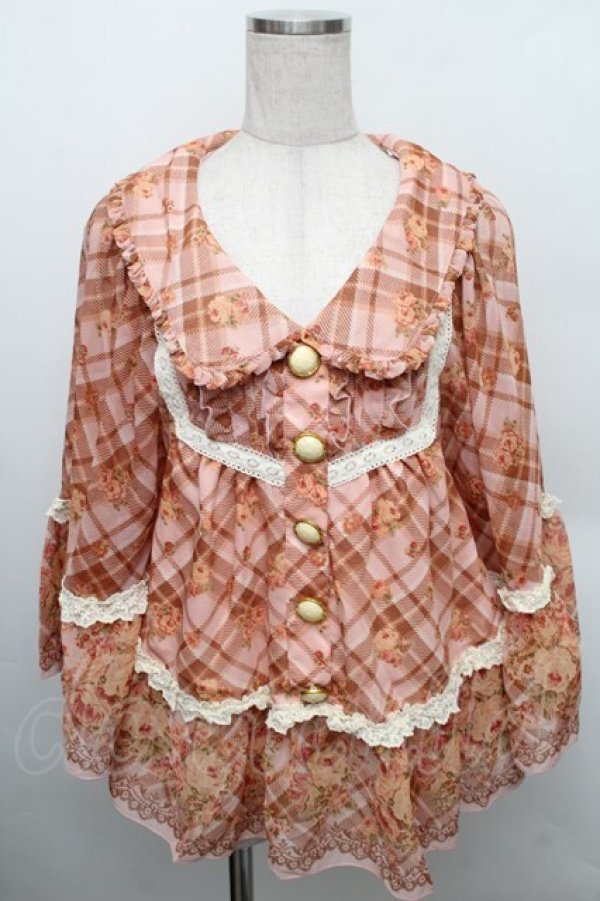 画像1: LIZ LISA / チェックローズ柄シフォンポンチョ 0 ピンク S-25-12-25-024-LO-JA-TK-ZS (1)