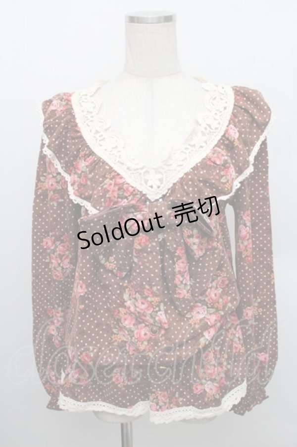 画像1: LIZ LISA / /リボンブローチ付きドットローズトップス 0 ブラウン S-25-12-25-025-LO-TO-TK-ZS (1)