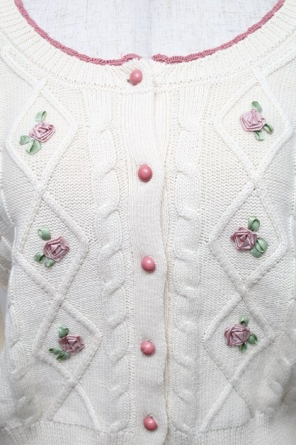 画像3: F i.n.t / ローズモチーフニットカーディガン  オフ S-25-12-25-026-CA-TO-TK-ZS (3)